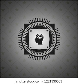 head with gears inside icon inside dark emblem