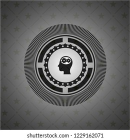 head with gears inside icon inside dark badge or emblem