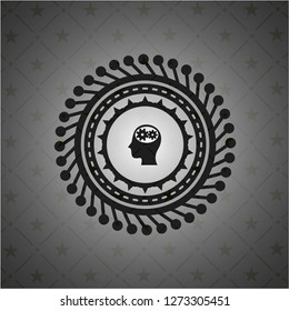 head with gears inside icon inside dark emblem