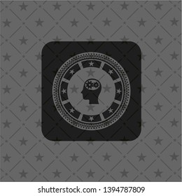 head with gears inside icon inside dark emblem. Retro