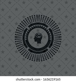 head with gears inside icon inside dark emblem. Retro