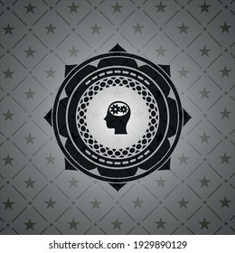 head with gears inside icon inside dark emblem. Retro. 