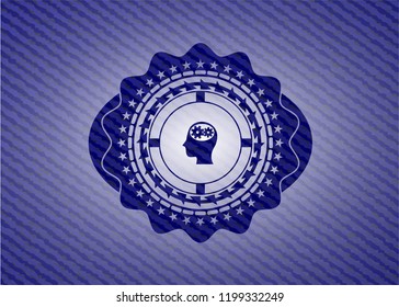 head with gears inside icon with denim texture