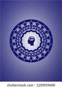 head with gears inside icon inside denim background