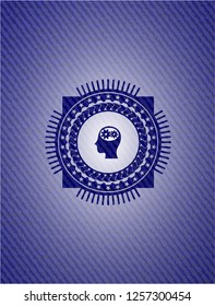 head with gears inside icon inside denim background