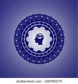 head with gears inside icon with denim texture