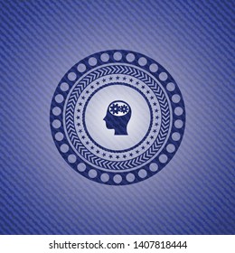 head with gears inside icon with denim texture