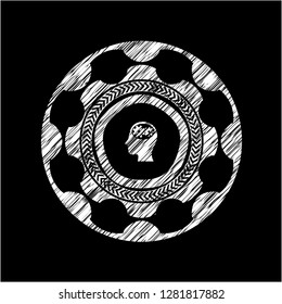 head with gears inside icon drawn with chalkboard texture