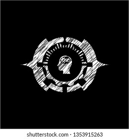 head with gears inside icon drawn on a chalkboard