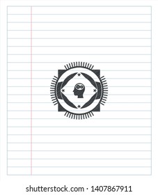 head with gears inside icon drawn with pencil strokes. Vector Illustration. Detailed.