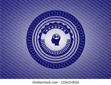 head with gears inside icon inside emblem with denim high quality background