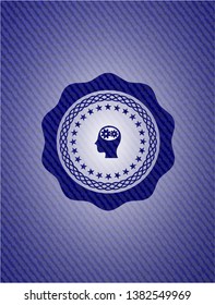 head with gears inside icon inside emblem with jean background
