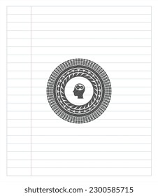 head with gears inside icon emblem draw with pencil effect. Vector Illustration. Detailed.