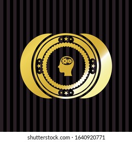 head with gears inside icon inside golden emblem