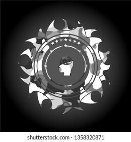 head with gears inside icon inside grey camo emblem