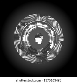 head with gears inside icon inside grey camo emblem