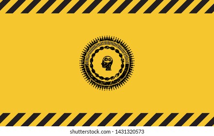 head with gears inside icon grunge warning sign emblem. Vector Illustration. Detailed.