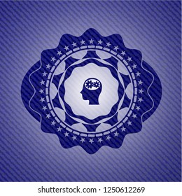 head with gears inside icon inside jean background