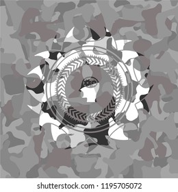 head with gears inside icon on grey camouflaged texture