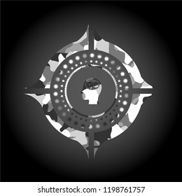 head with gears inside icon on grey camouflage texture