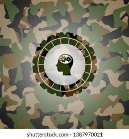 head with gears inside icon on camouflage pattern