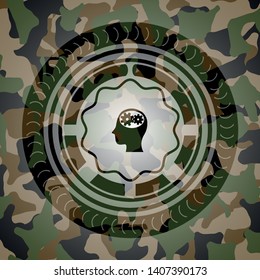 head with gears inside icon on camo pattern