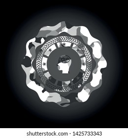 head with gears inside icon on grey camo pattern