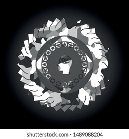 head with gears inside icon on grey camo pattern