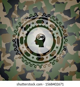 head with gears inside icon on camo pattern