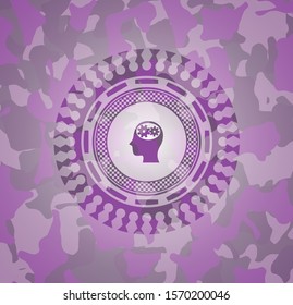 head with gears inside icon on pink camo texture