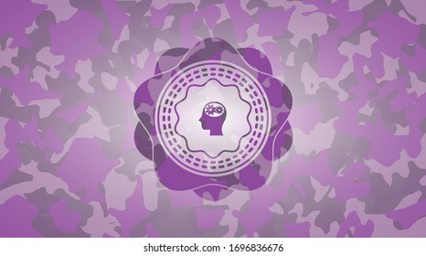 head with gears inside icon on pink camo texture