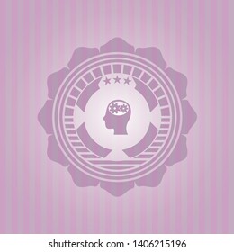 head with gears inside icon inside pink icon or emblem