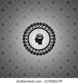 head with gears inside icon inside realistic black emblem
