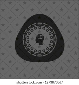 head with gears inside icon inside realistic black emblem