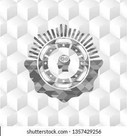 head with gears inside icon inside realistic grey emblem with cube white background
