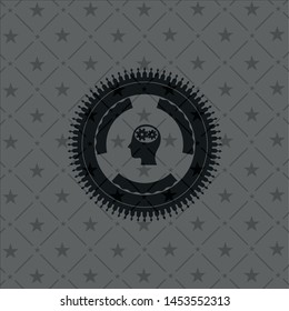 head with gears inside icon inside realistic black emblem