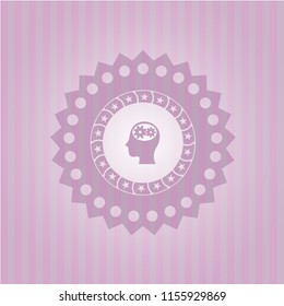 head with gears inside icon inside retro pink emblem