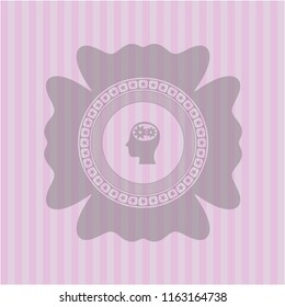 head with gears inside icon inside retro style pink emblem