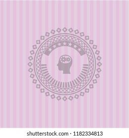 head with gears inside icon inside retro pink emblem