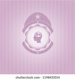 head with gears inside icon inside retro style pink emblem
