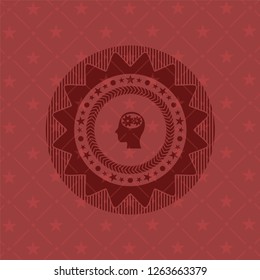 head with gears inside icon inside retro style red emblem