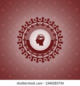 head with gears inside icon inside retro red emblem