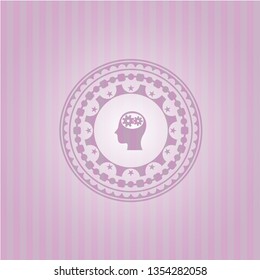 head with gears inside icon inside retro pink emblem