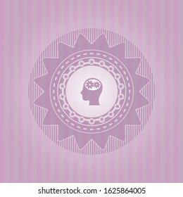 head with gears inside icon inside retro pink emblem