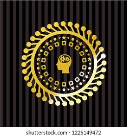 head with gears inside icon inside shiny badge