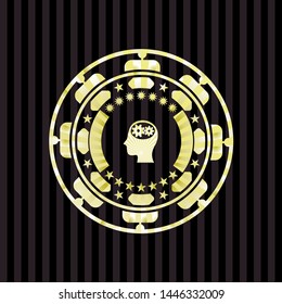 head with gears inside icon inside shiny emblem