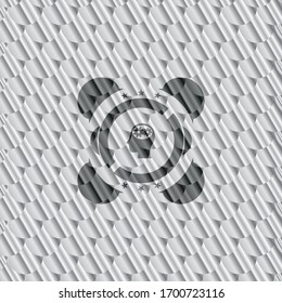 head with gears inside icon inside shiny silver badge. Scales pattern. Vector Illustration. Detailed.