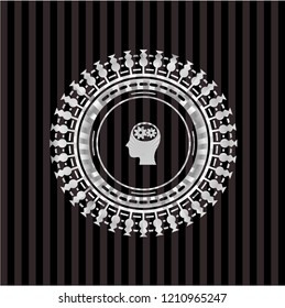 head with gears inside icon inside silver shiny emblem