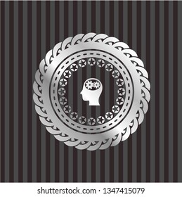 head with gears inside icon inside silver shiny emblem