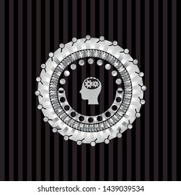head with gears inside icon inside silver shiny emblem
